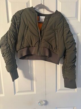 Fashion Nova Olive Green Cropped Bomber Jacket